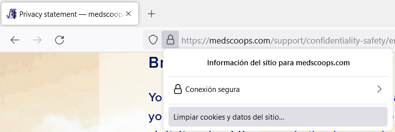 Ejemplo Firefox – figura 2 de 5: elegir «Limpiar cookies …» (cliquear para continuar)