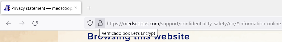 Firefox example – figure 1 of 5: press the small padlock on the left of the address (click to continue)